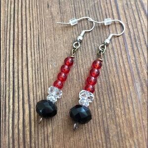 *Ladies Red and Black Dangle Earrings,  Handmade Ladies Earrings